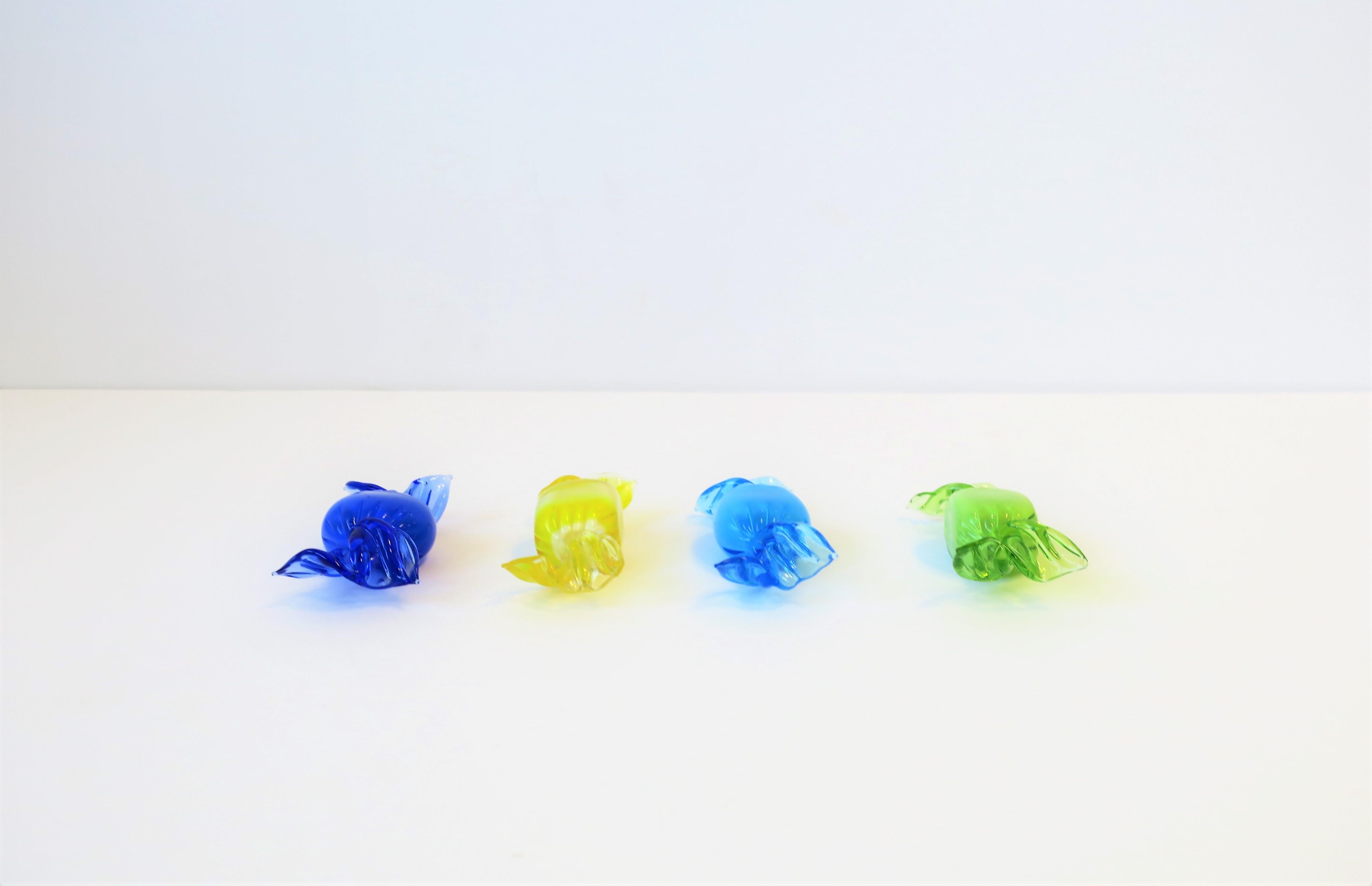 20th Century Italian Murano Pop Art Glass Candy Pieces Blue Yellow Green, Set of 4 For Sale