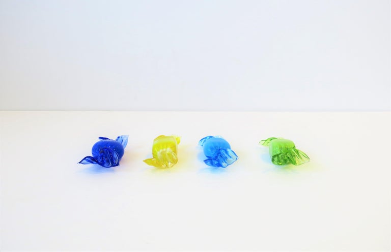 Italian Murano Art Glass Candy Pieces Blue Yellow Green, Set of 4 For Sale 2