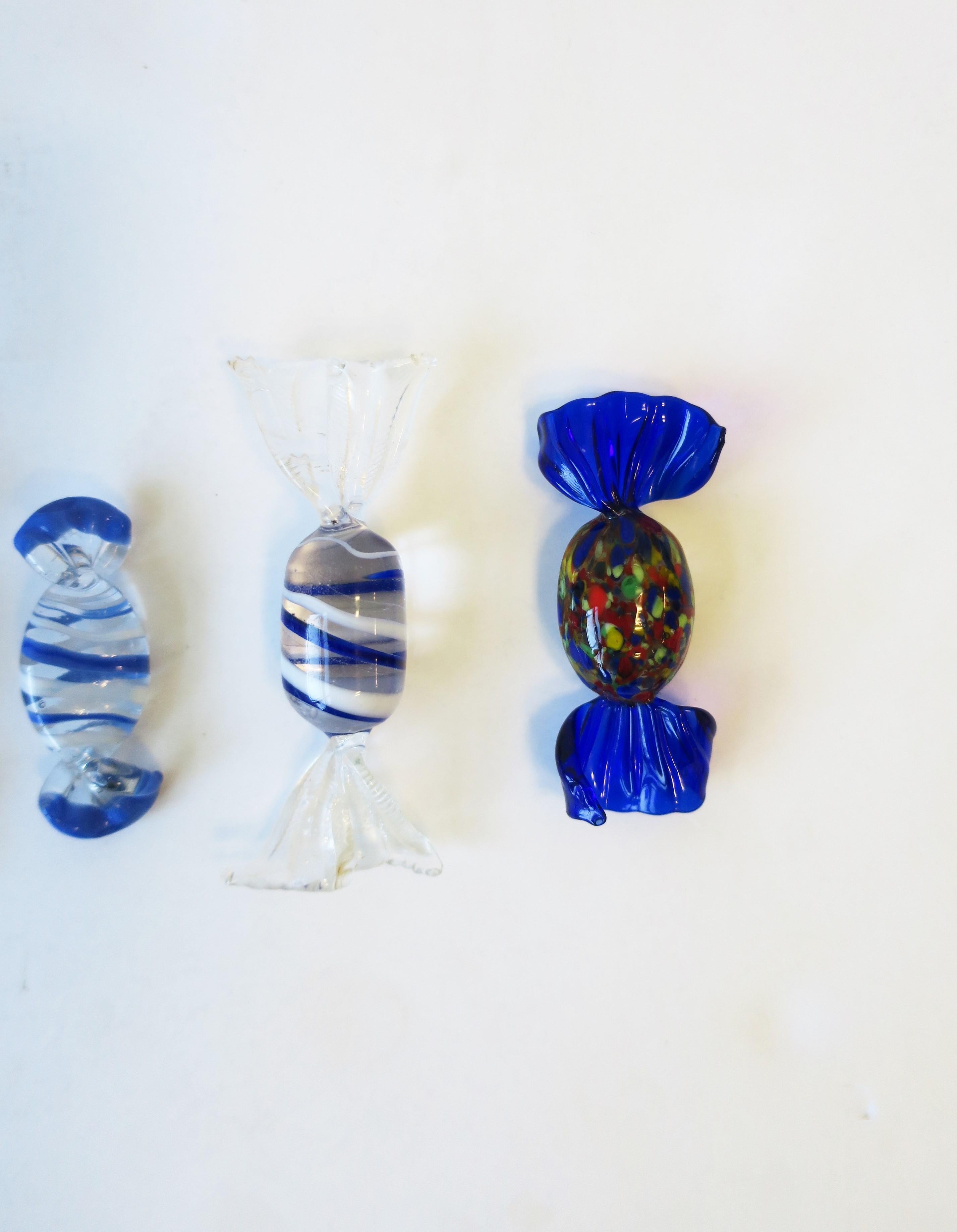 Italian Murano Art Glass Candy Pieces in Blue White Yellow 4