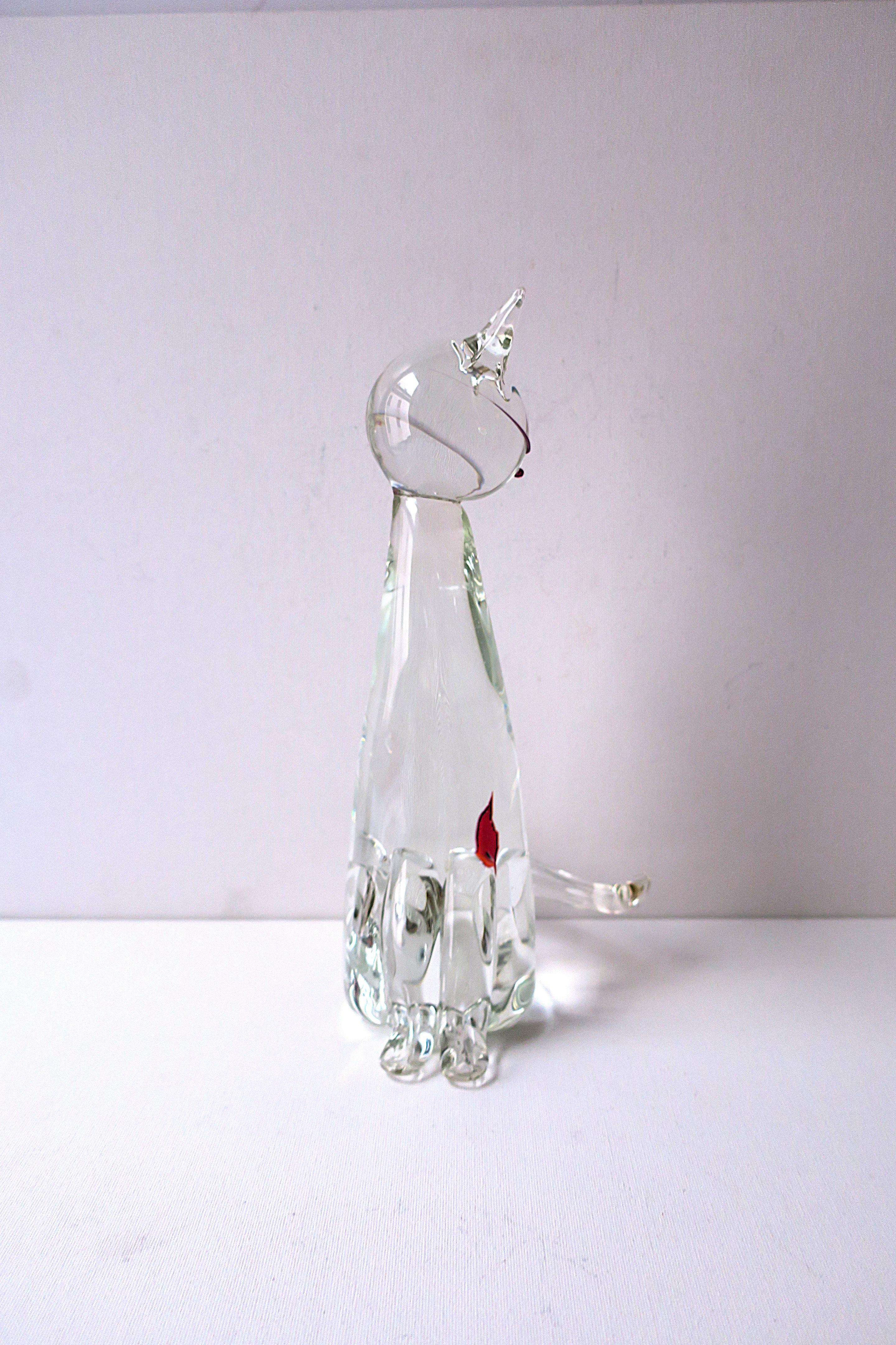 Italian Murano Art Glass Cat and Goldfish Sculpture For Sale 6