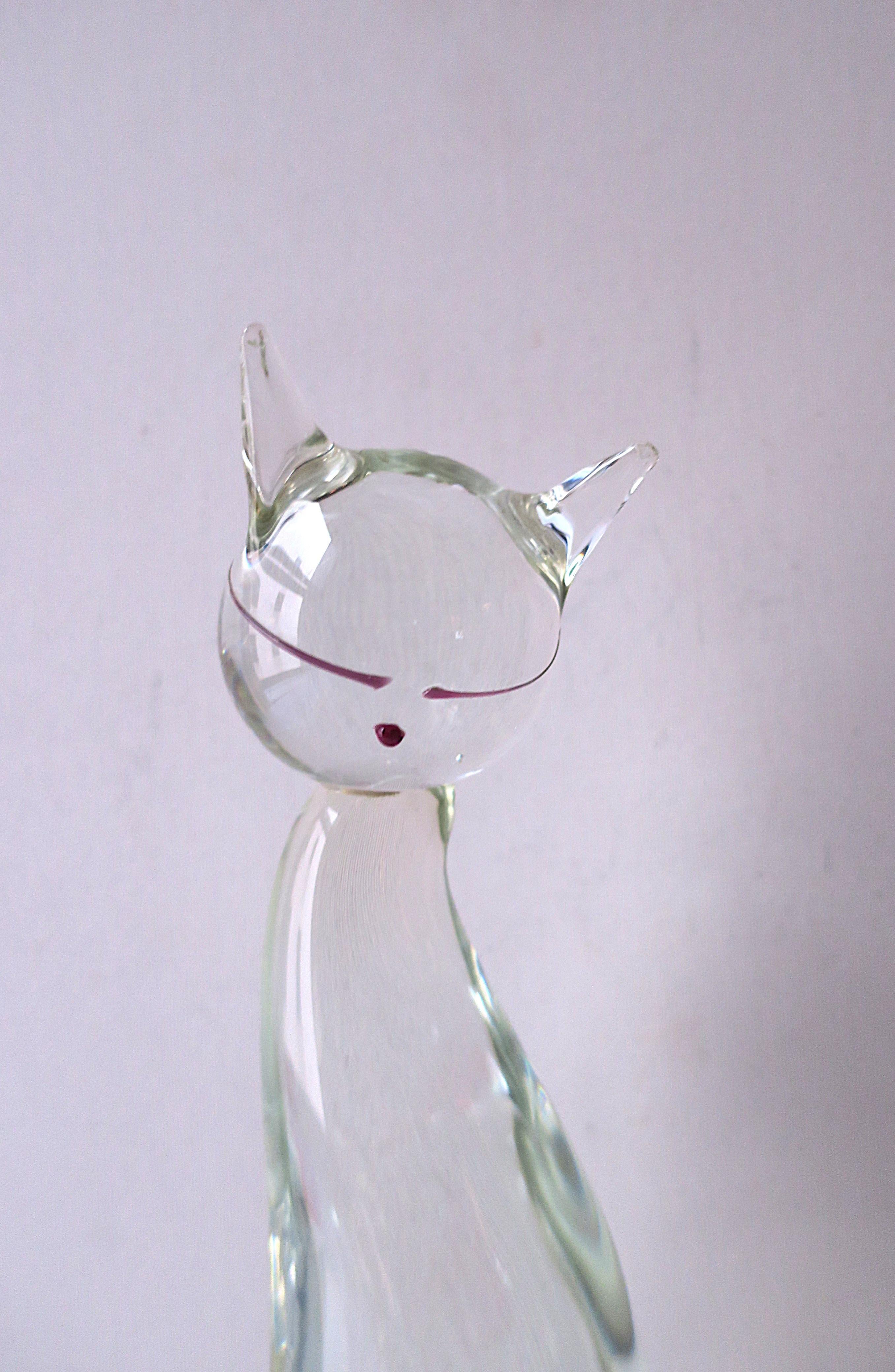 Italian Murano Art Glass Cat and Goldfish Sculpture For Sale 7