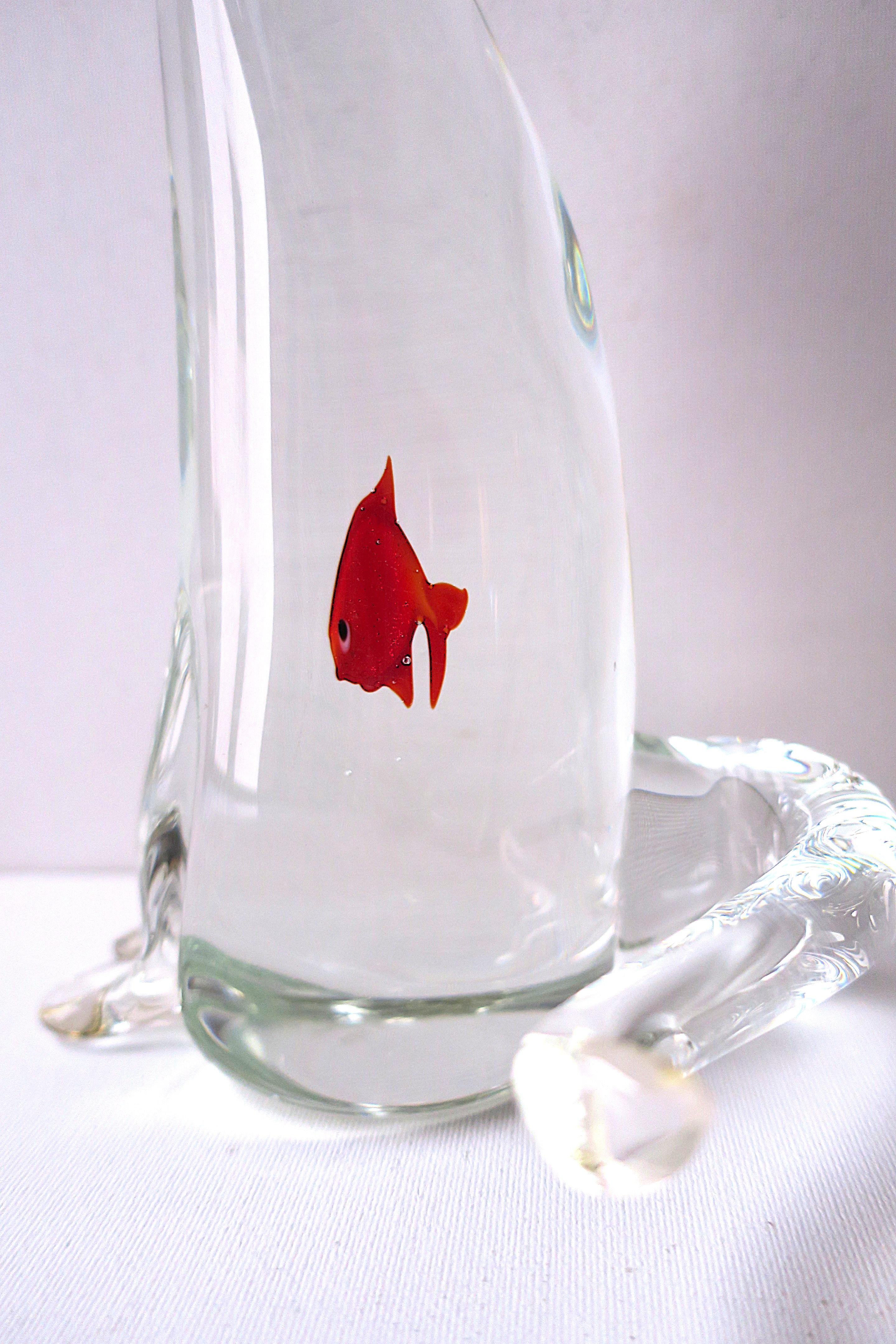 Italian Murano Art Glass Cat and Goldfish Sculpture For Sale 9