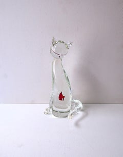 Italian Murano Art Glass Cat and Goldfish Sculpture