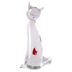Escultura italiana de cristal de Murano con gato y pez dorado