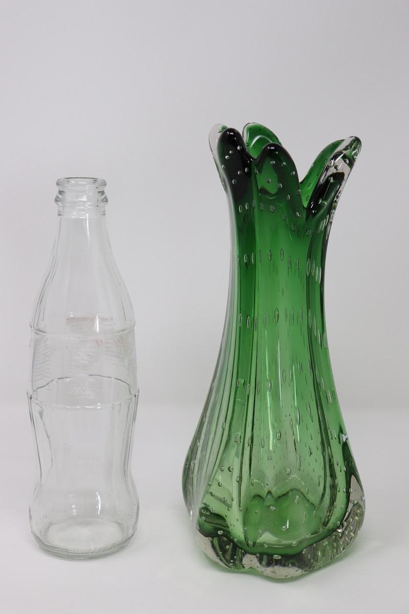 Italian Murano Art Glass Emerald Green Vase, Bullicante Model, 1960s For Sale 6