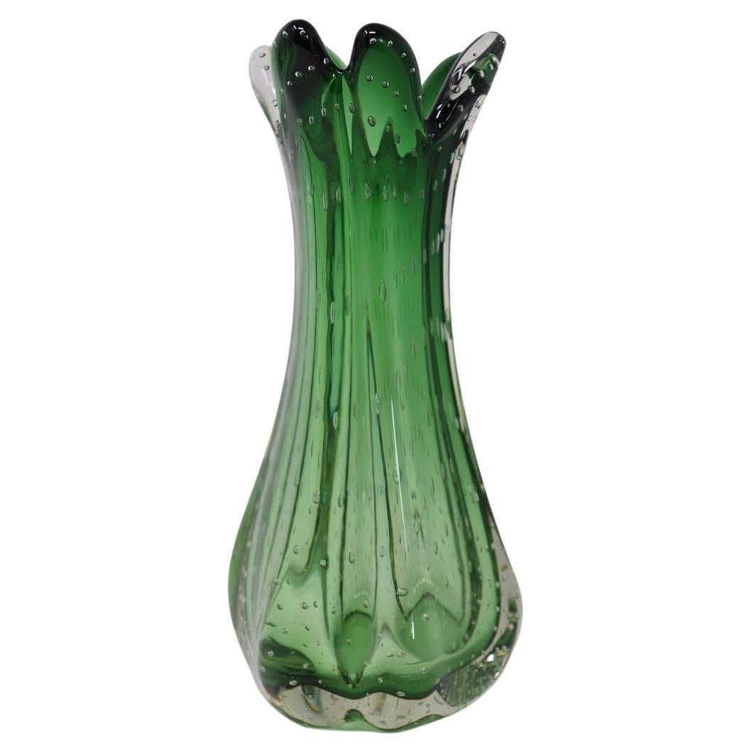 Italian Murano Art Glass Emerald Green Vase, Bullicante Model, 1960s