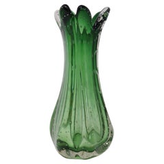 Italian Murano Art Glass Emerald Green Vase, Bullicante Model, 1960s