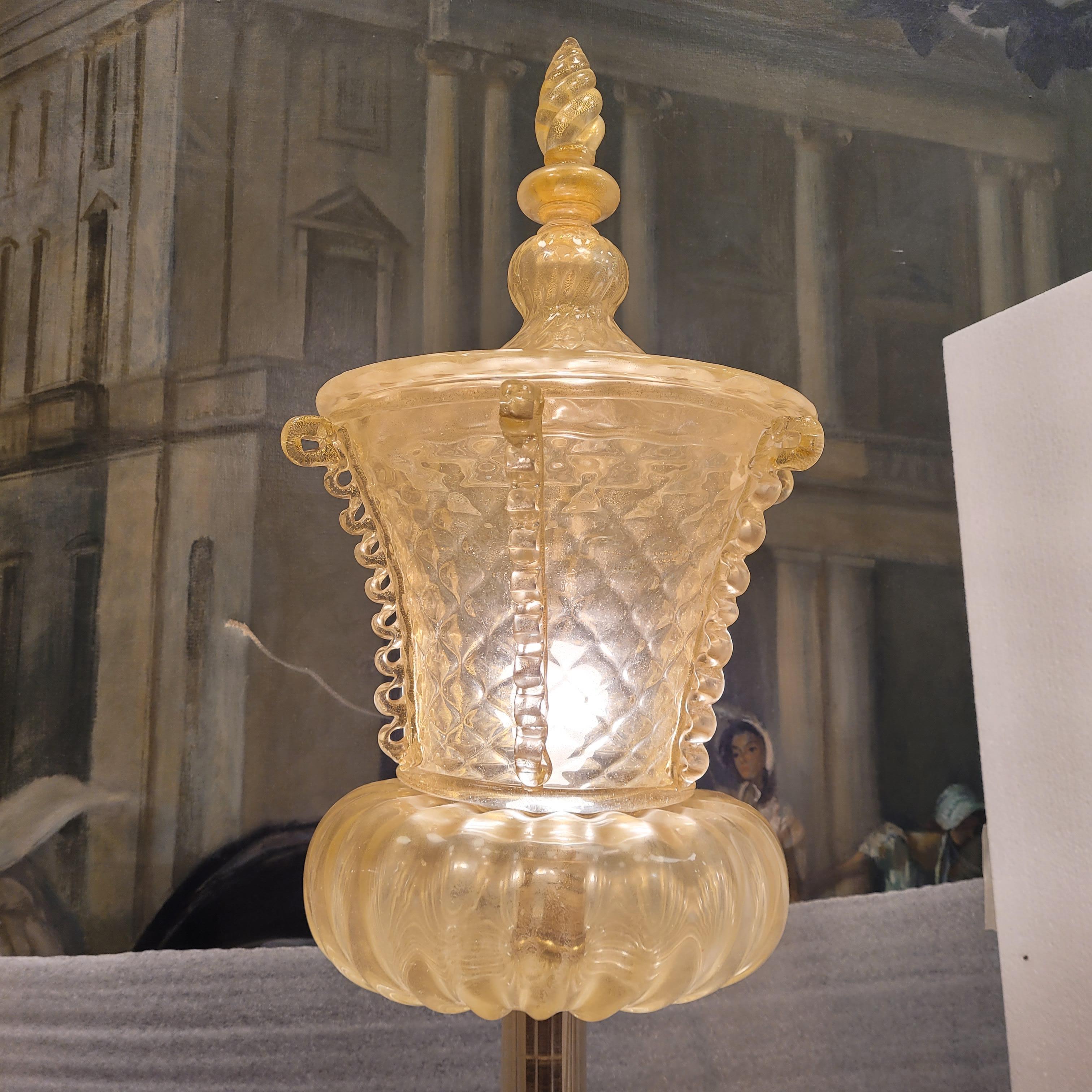 Lámpara de pie italiana de cristal de Murano, cristal dorado diseñada por Barovier & Toso en venta 2