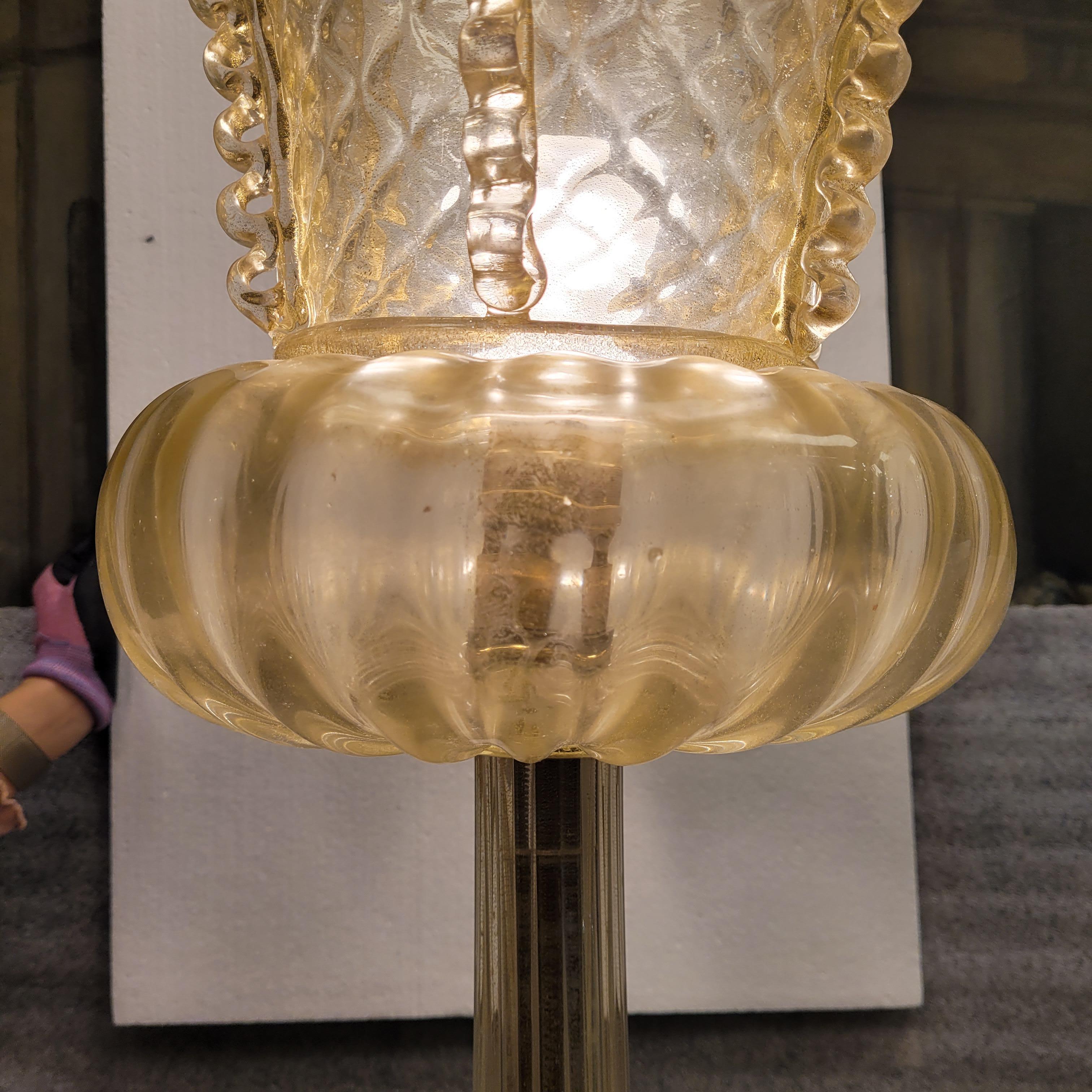 Lámpara de pie italiana de cristal de Murano, cristal dorado diseñada por Barovier & Toso en venta 9