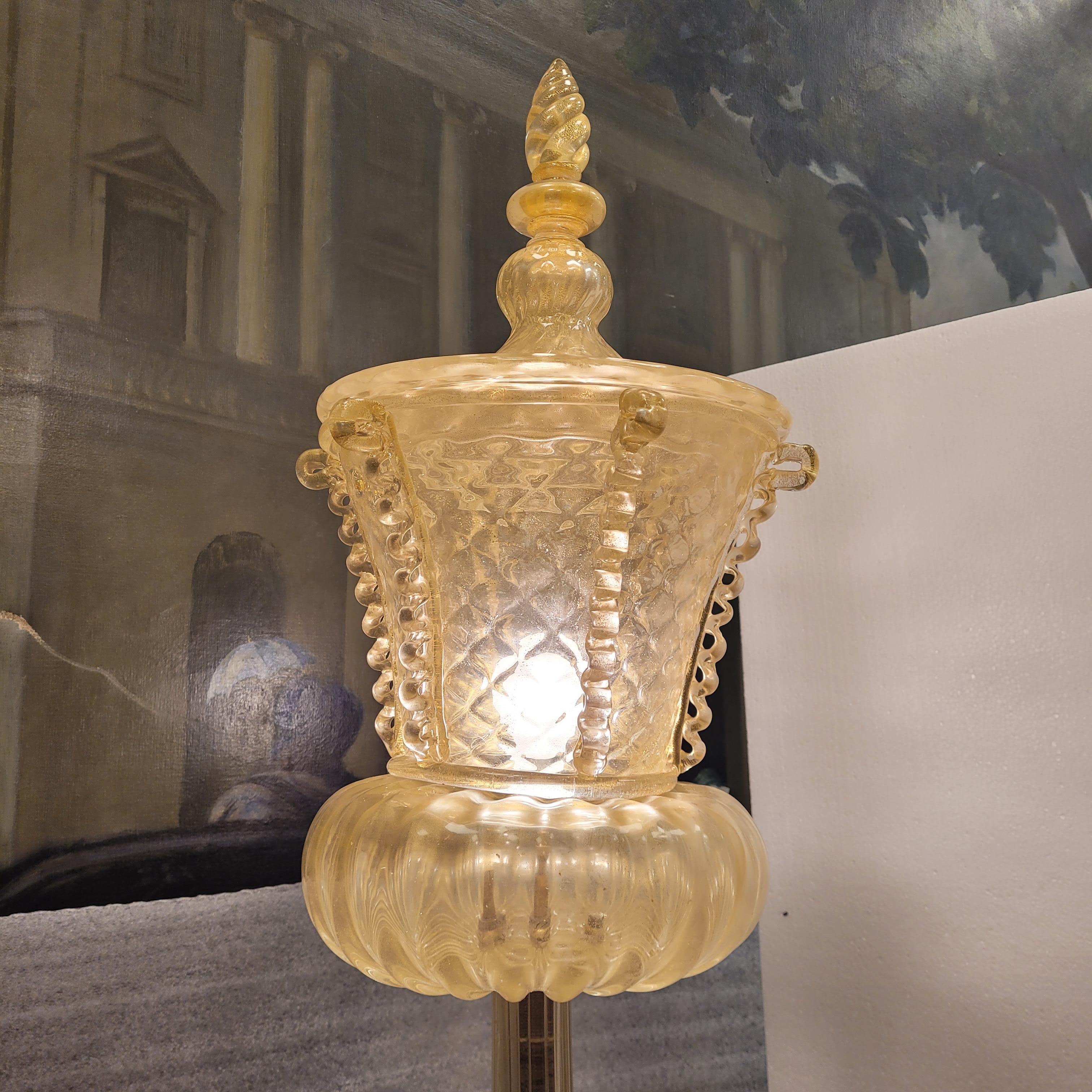 Lámpara de pie italiana de cristal de Murano, cristal dorado diseñada por Barovier & Toso en venta 1