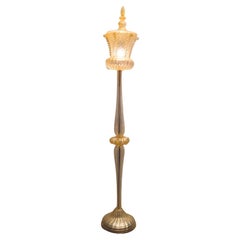 Lampada da terra in vetro artistico italiano di Murano, cristallo dorato, disegnata da Barovier&Toso