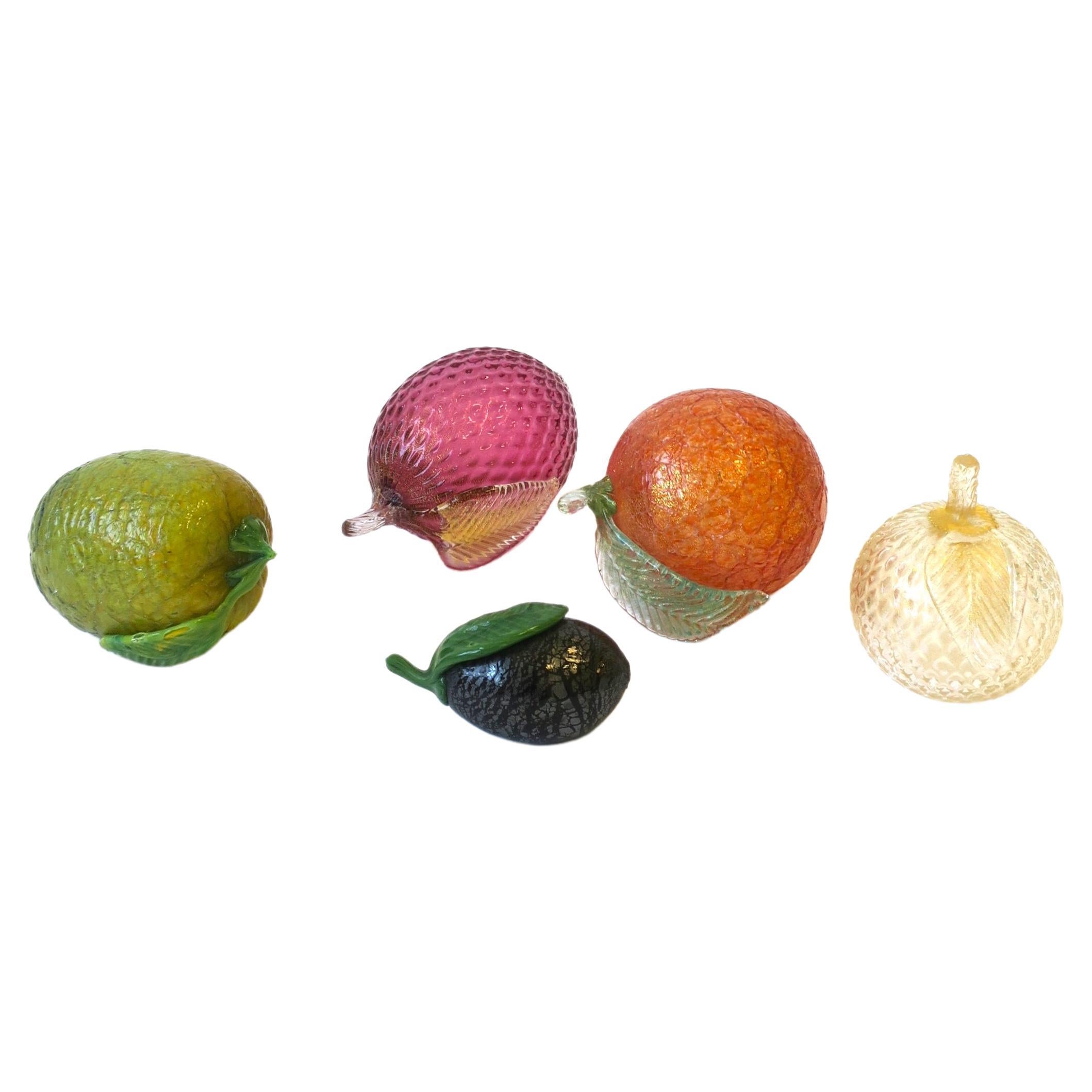 Italian Murano Art Glass Fruit, Mid-Century, Set of 5 For Sale