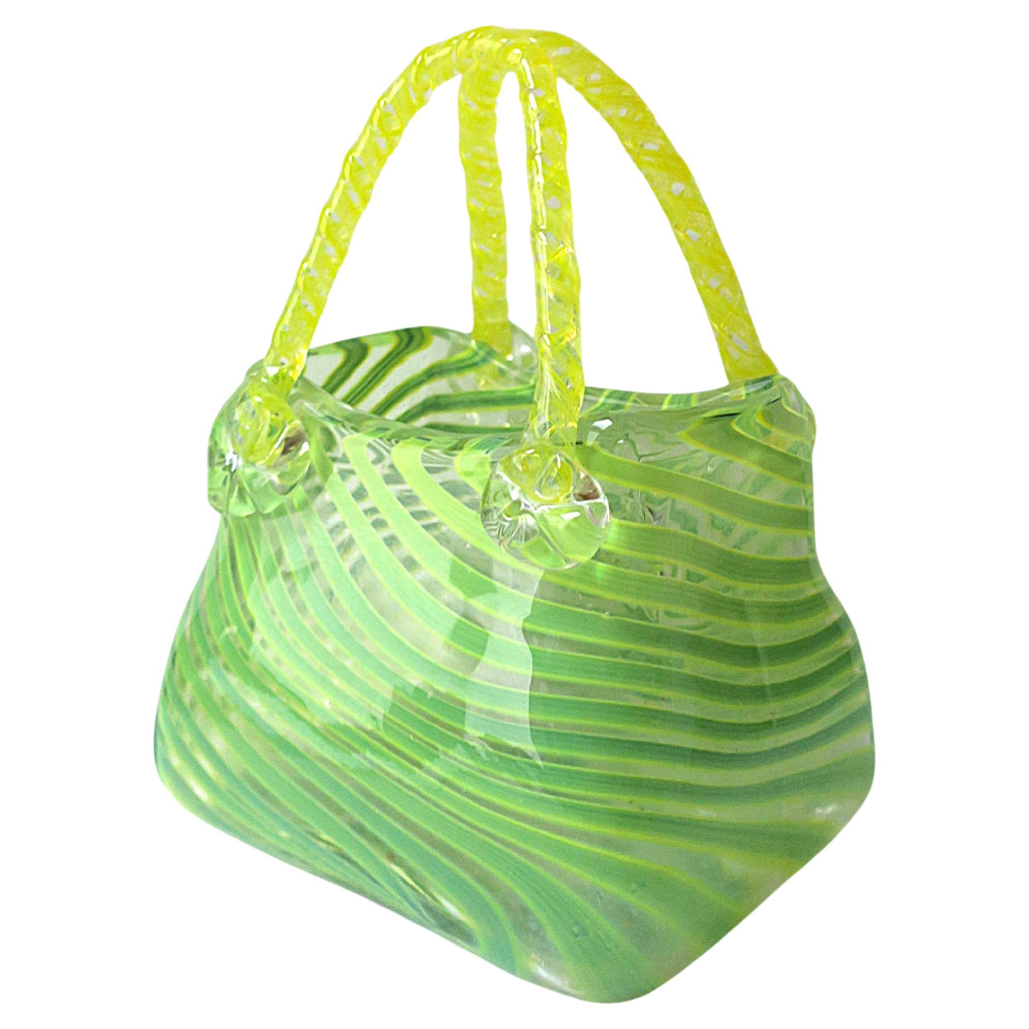 Italian Murano Art Glass Handbag Purse Vase For Sale