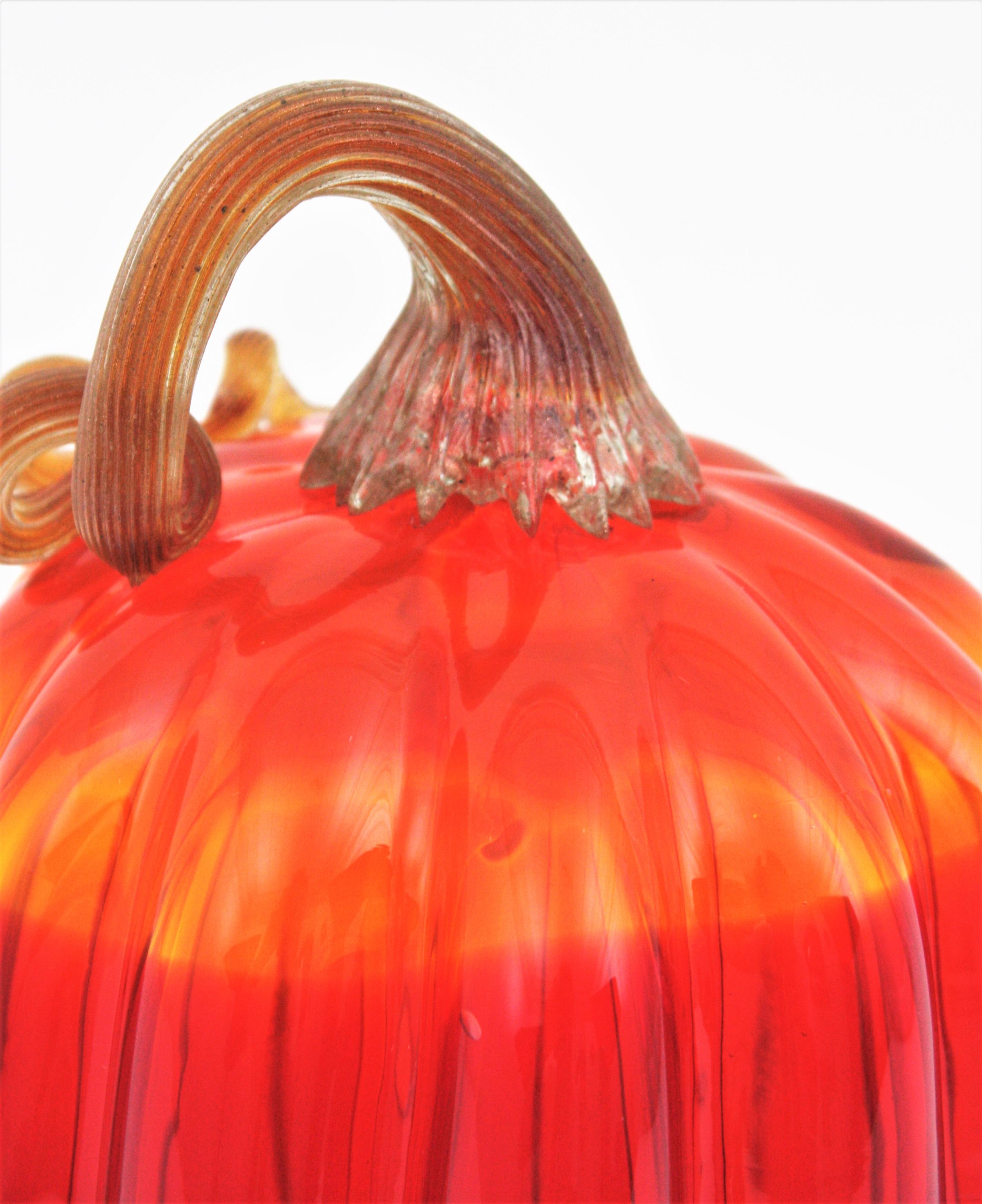 Italian Murano Art Glass Large Pumpkin Sculpture or Paperweight For Sale 1