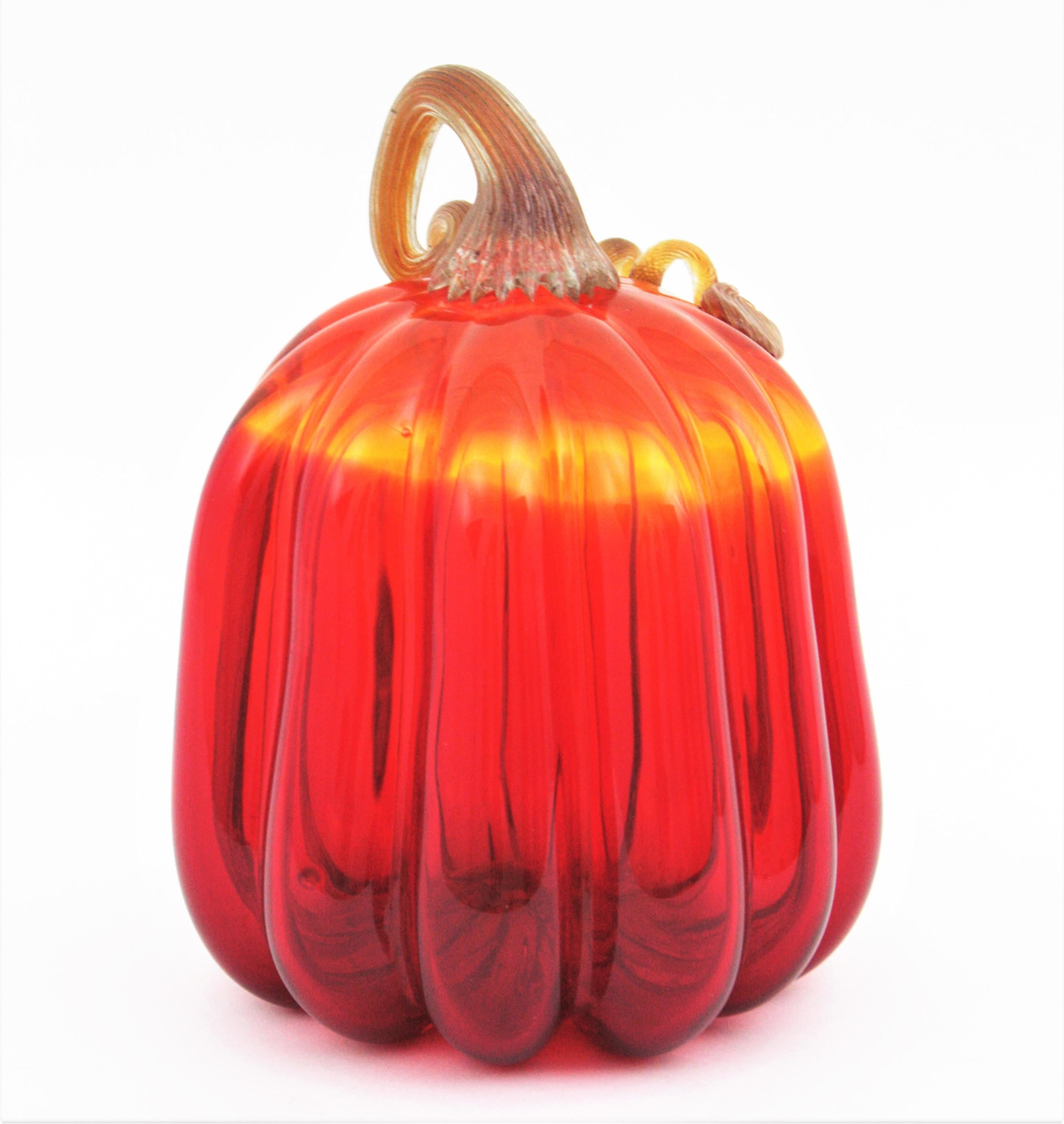 Italian Murano Art Glass Large Pumpkin Sculpture or Paperweight For Sale 2