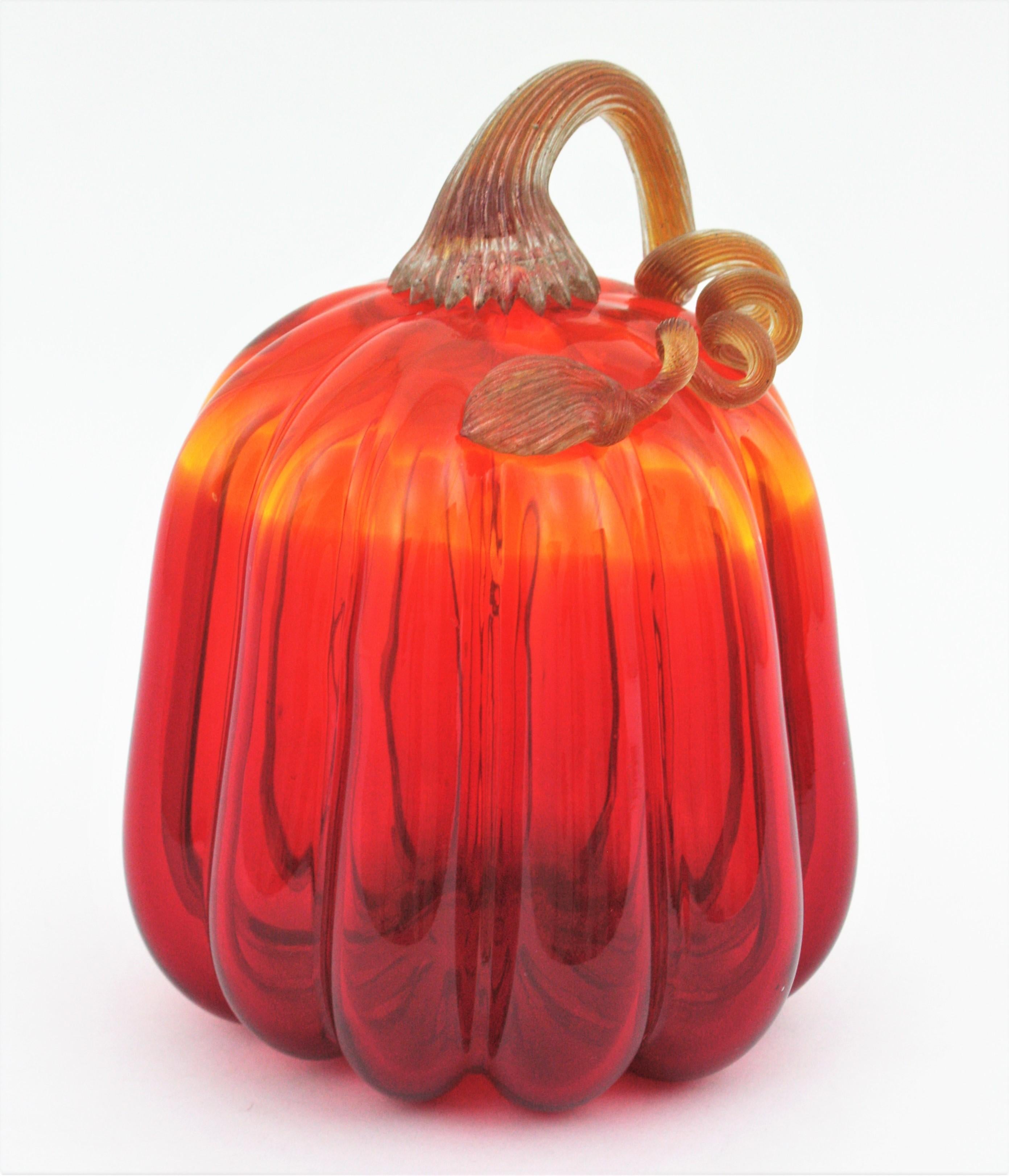 Italian Murano Art Glass Large Pumpkin Sculpture or Paperweight For Sale 4