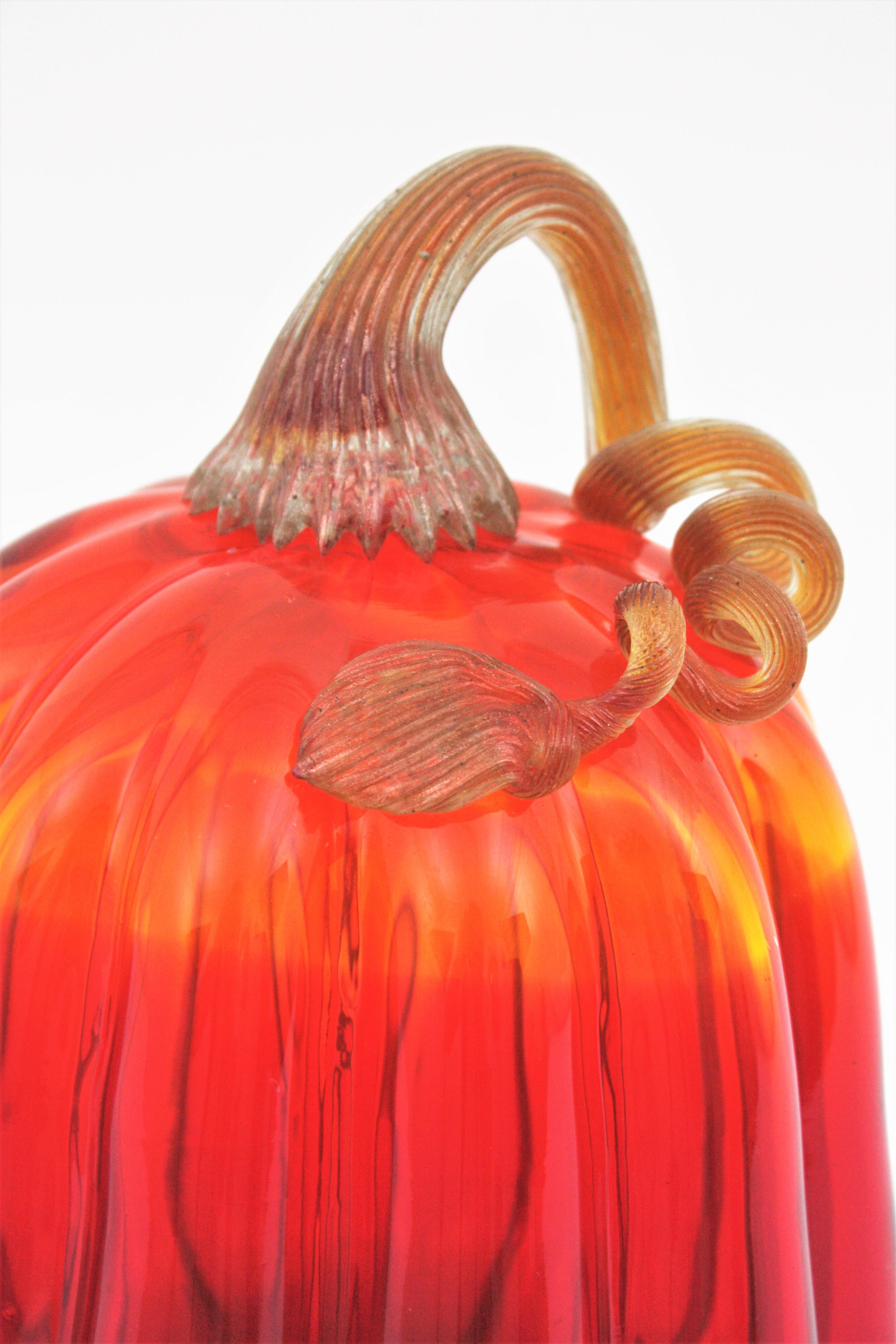 Italian Murano Art Glass Large Pumpkin Sculpture or Paperweight For Sale 5