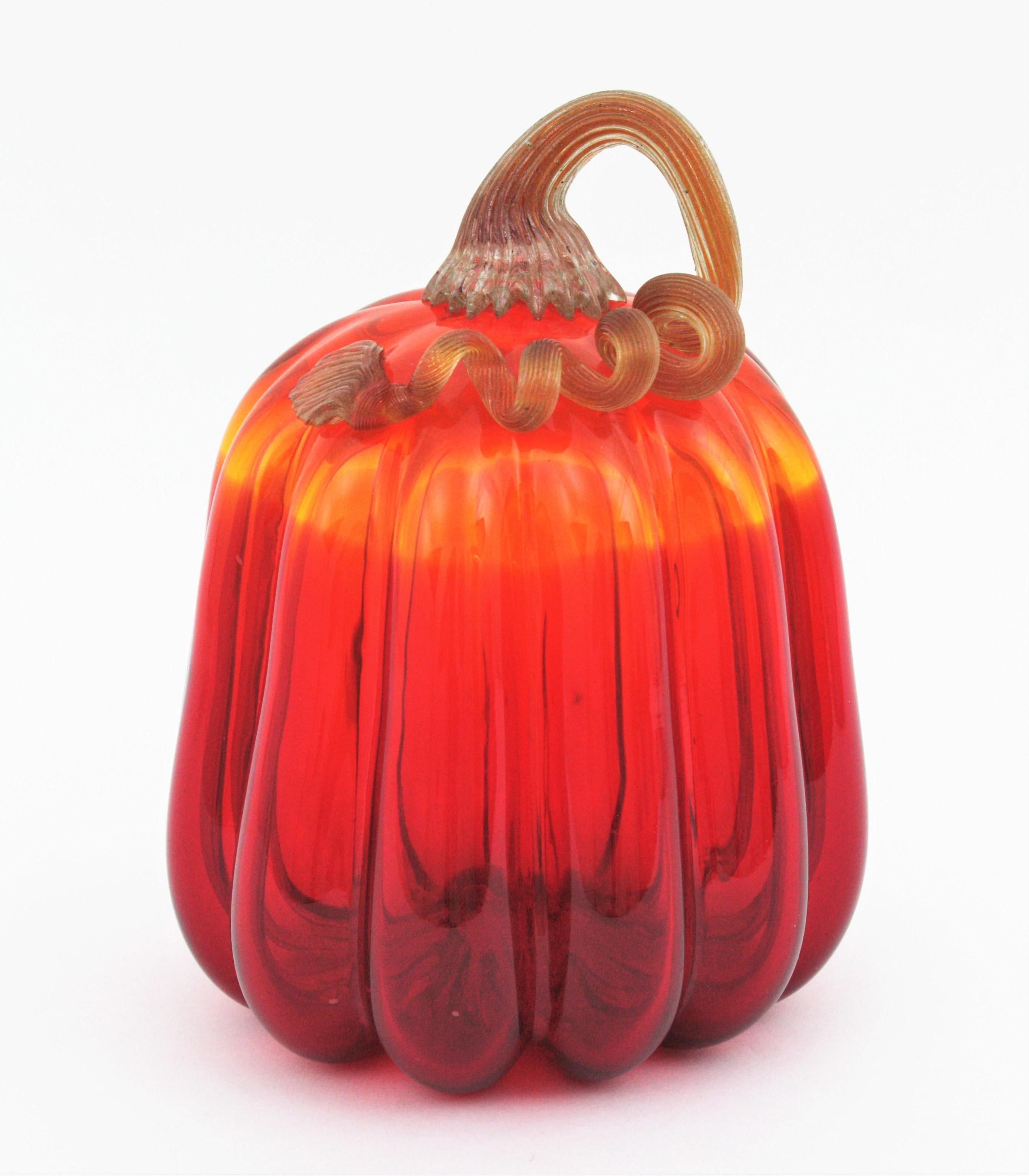 Mid-Century Modern Italian Murano Art Glass Large Pumpkin Sculpture or Paperweight For Sale