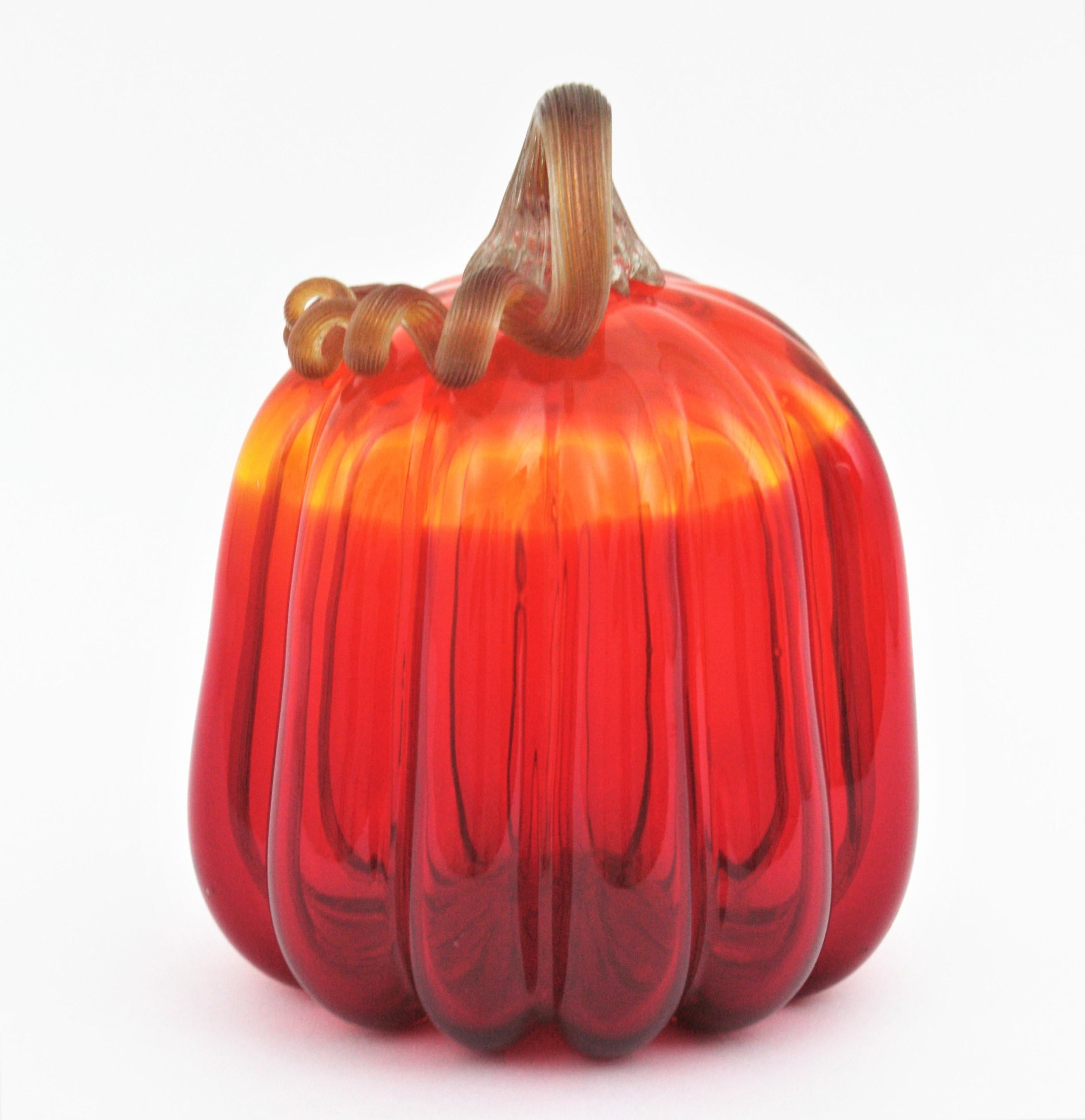 Hand-Crafted Italian Murano Art Glass Large Pumpkin Sculpture or Paperweight For Sale