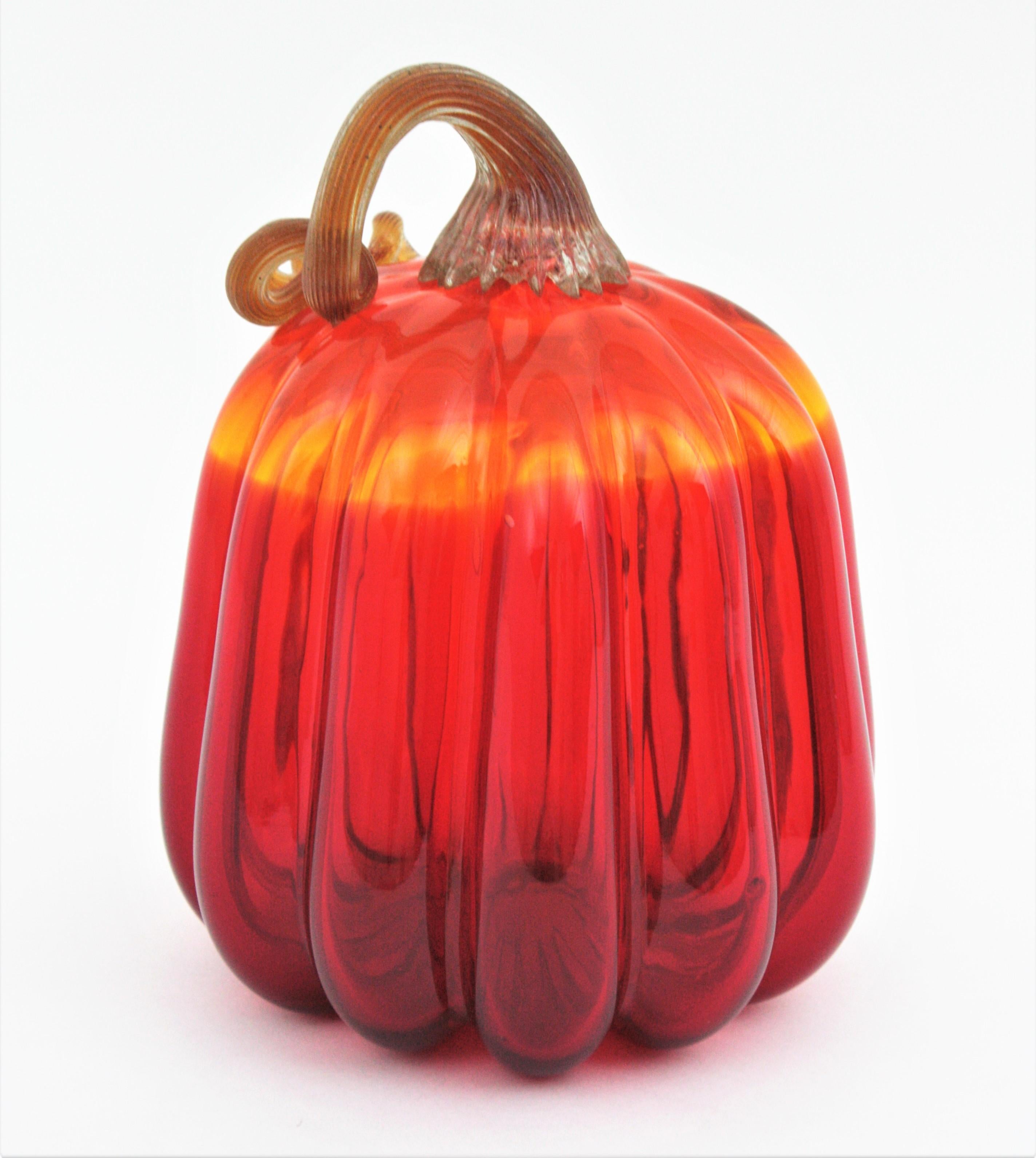 20th Century Italian Murano Art Glass Large Pumpkin Sculpture or Paperweight For Sale
