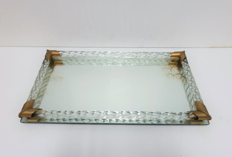 Italian Murano Art Glass Mirror and Brass Vanity Tray at 1stDibs