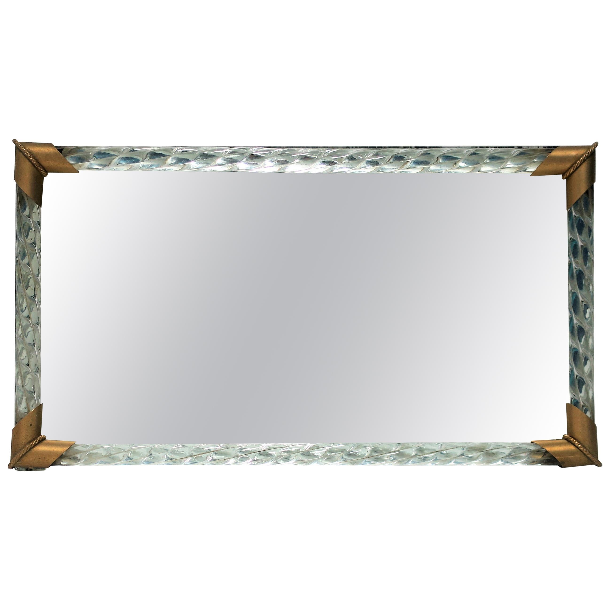 Italian Murano Art Glass Mirror and Brass Vanity Tray