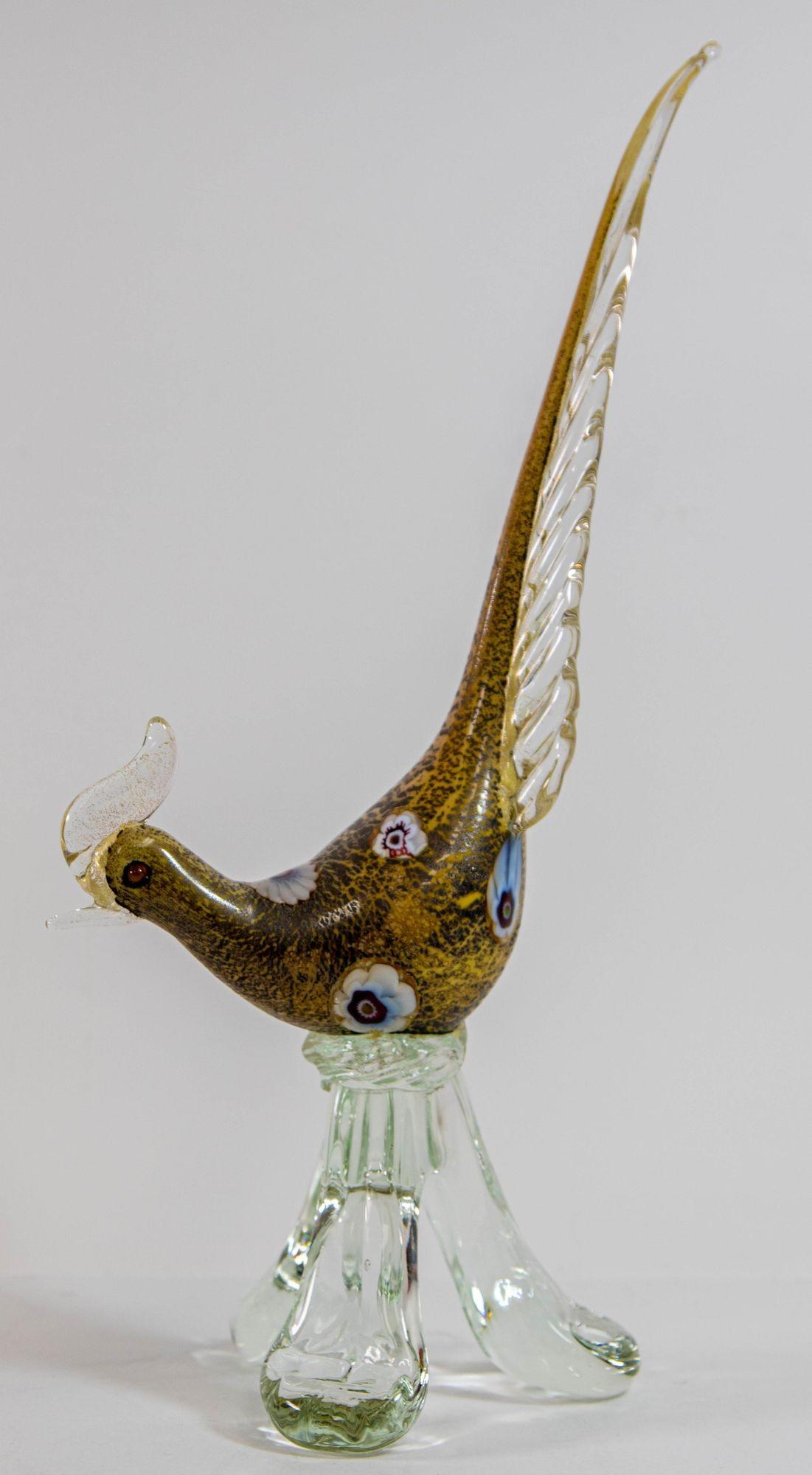 Italian Murano Art Glass Pheasant Bird Sculpture 1960s For Sale 1