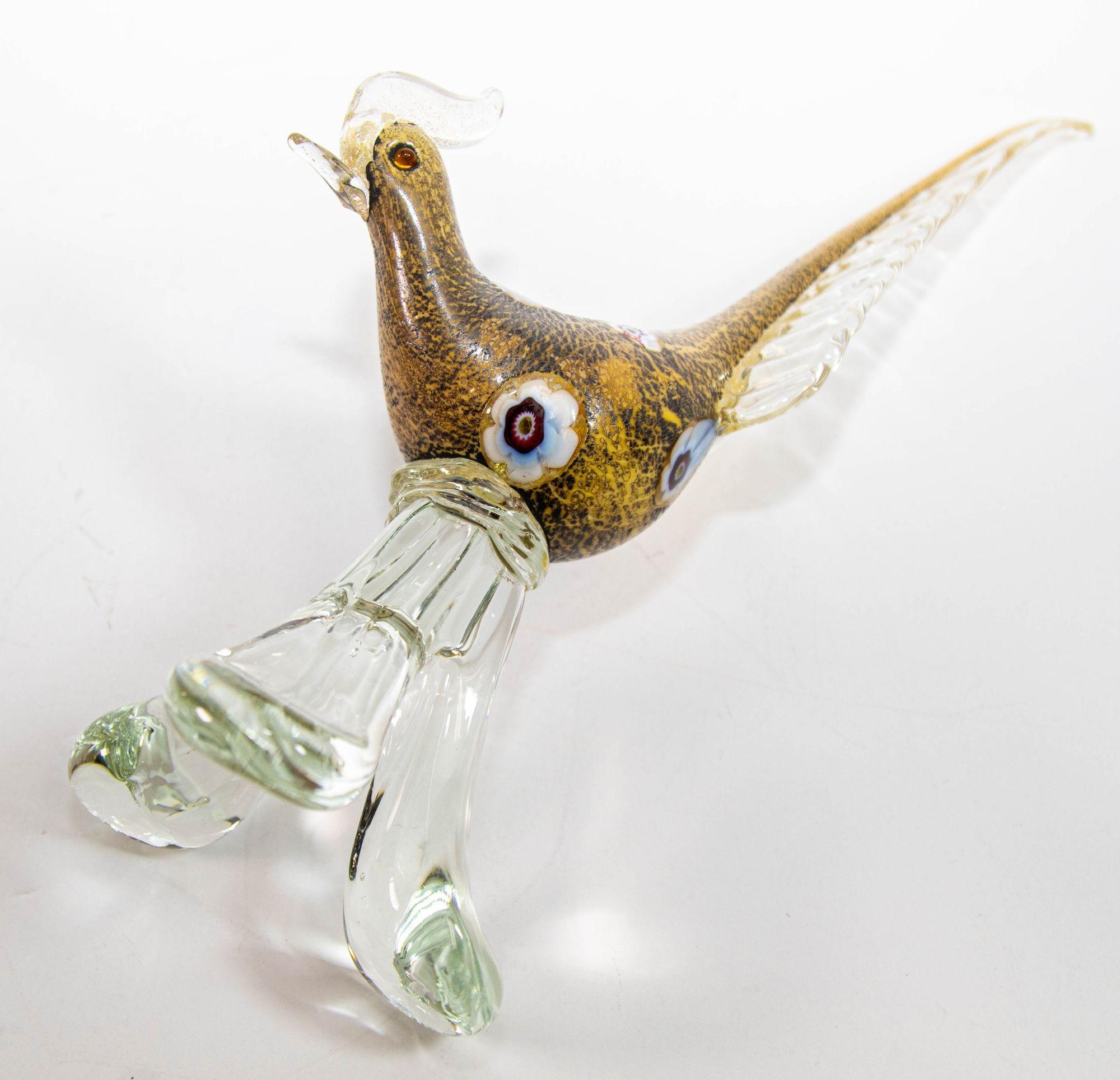 Italian Murano Art Glass Pheasant Bird Sculpture 1960s For Sale 2