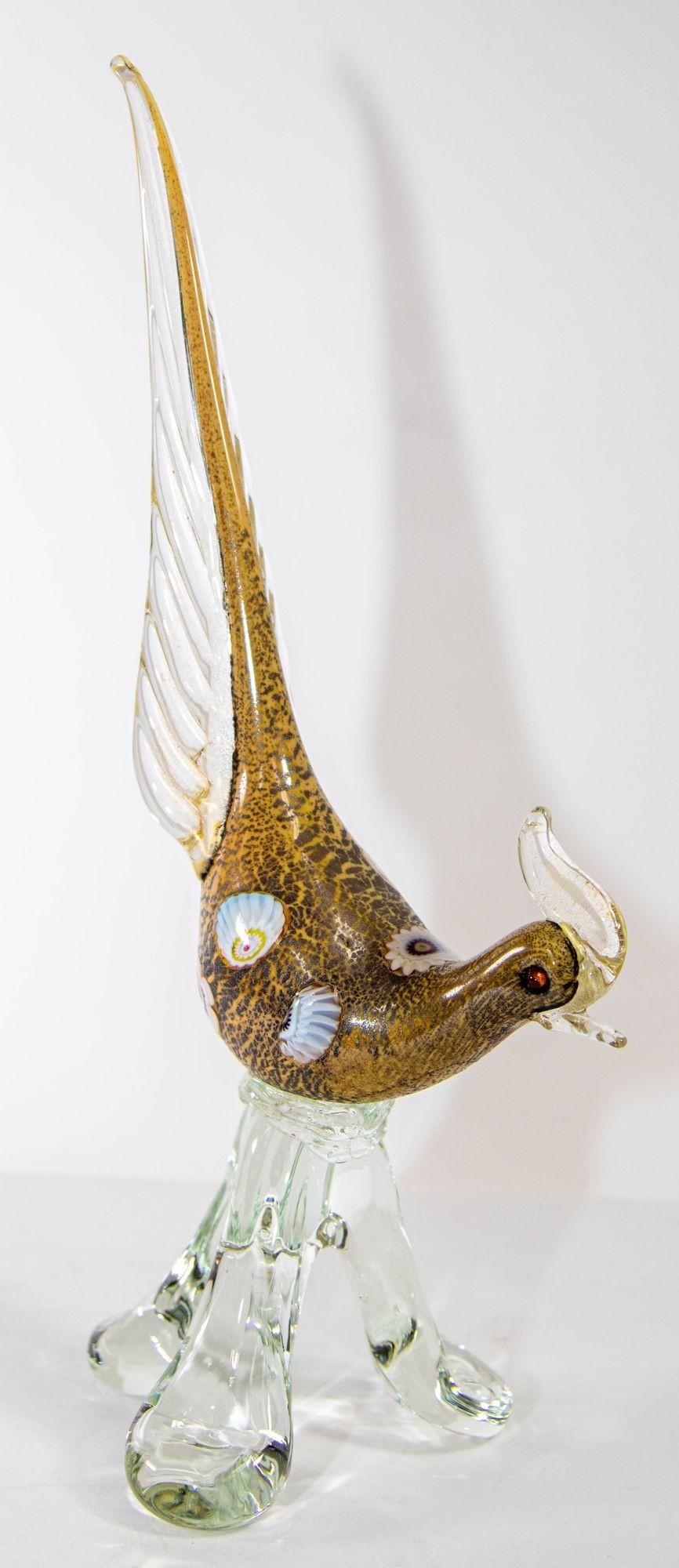 Hand-Crafted Italian Murano Art Glass Pheasant Bird Sculpture 1960s For Sale