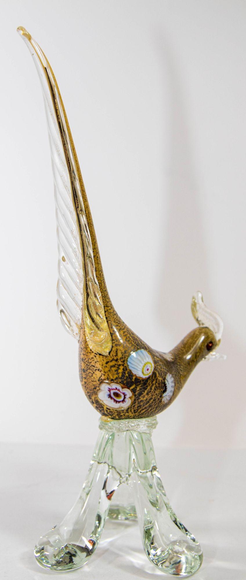 Italian Murano Art Glass Pheasant Bird Sculpture 1960s In Good Condition For Sale In North Hollywood, CA