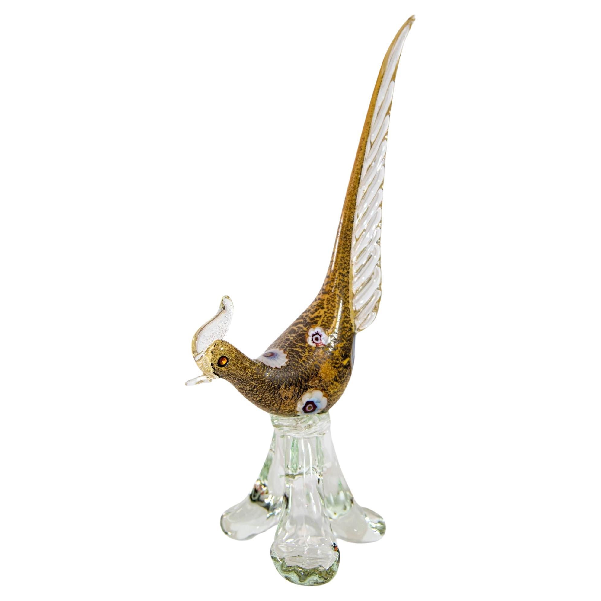 Italian Murano Art Glass Pheasant Bird Sculpture 1960s For Sale