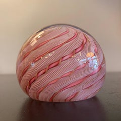 Italian Murano Art Glass Pink Spiral Ribbon Paperweight