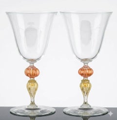 Italian Murano Art Glass Red Wine Glasses-Set of Ten
