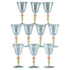 Italian Murano Art Glass Red Wine Glasses-Set of Ten