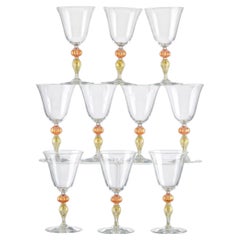 Italian Murano Art Glass Red Wine Glasses-Set of Ten