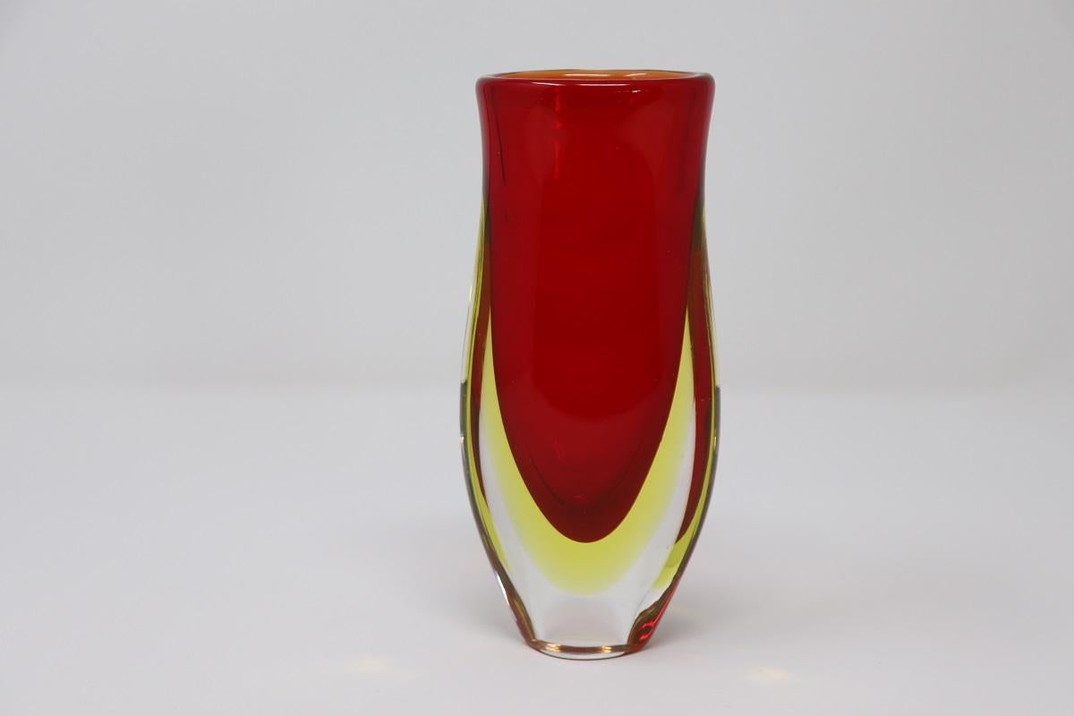 Mid-20th Century Italian Murano Art Glass Ruby Red Small Vase by Flavio Poli for Seguso, 1960s For Sale