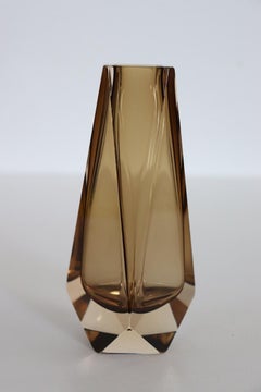 Italian Murano Art Glass Small Vase in Smoky Amber Color, Mandruzzato 1960s