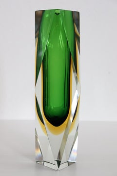 Grand vase en verre d'art italien de Murano par Flavio Poli, années 1960, avec Label d'origine