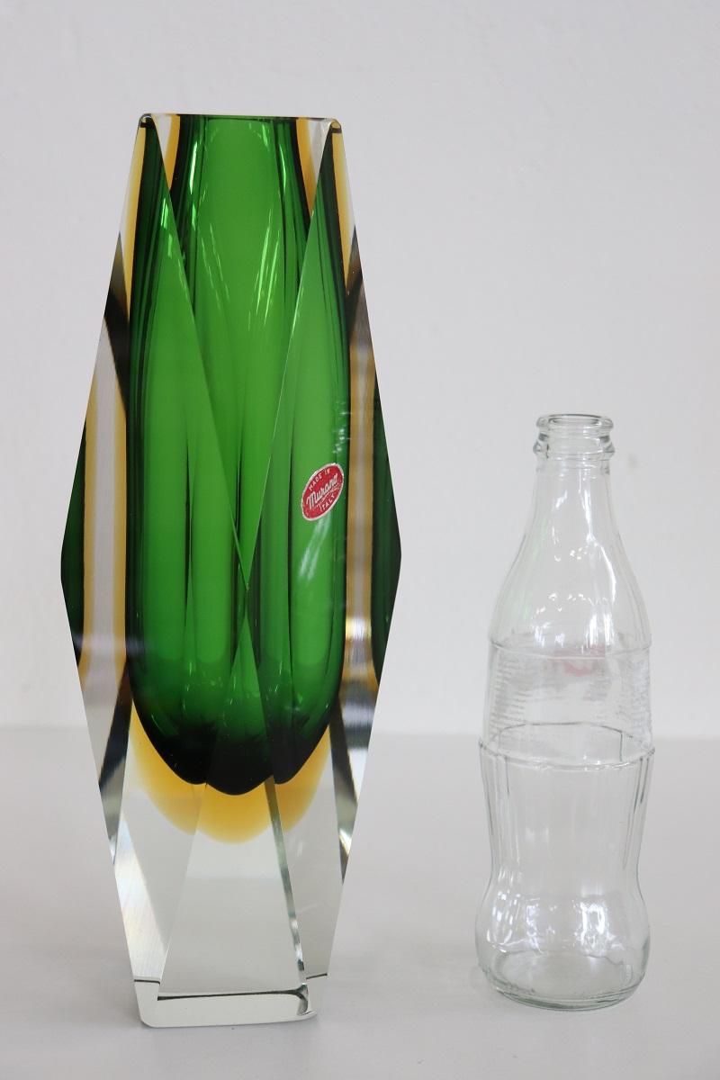 Metà XX secolo Vaso alto in vetro artistico di Murano di Flavio Poli, anni '60 con etichetta originale in vendita