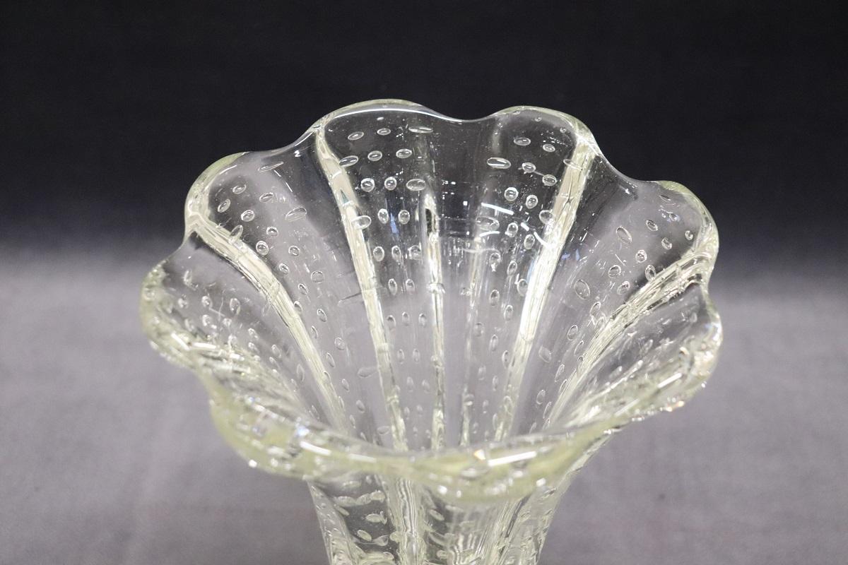 Mid-Century Modern Italian Murano Art Glass Transparent Vase by Barovier, Bullicante Model, 1950s For Sale