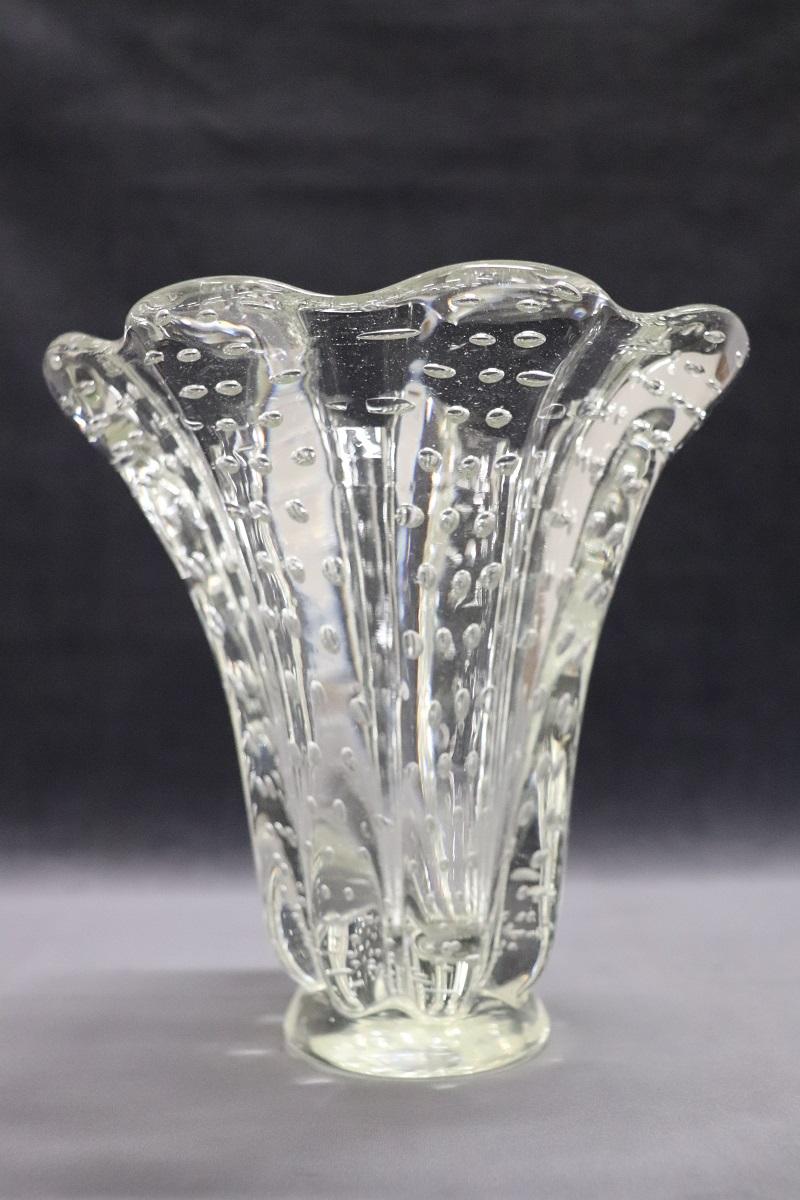 Mid-20th Century Italian Murano Art Glass Transparent Vase by Barovier, Bullicante Model, 1950s For Sale