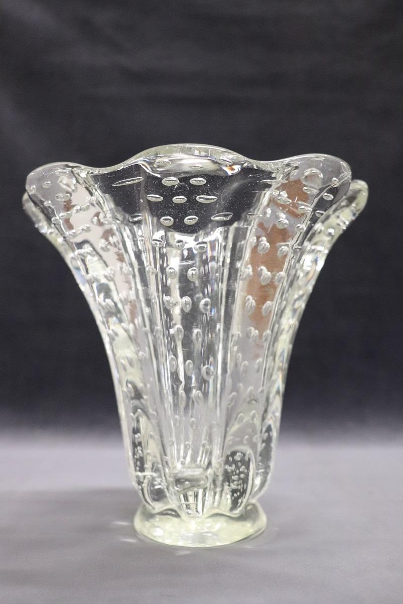 Italian Murano Art Glass Transparent Vase by Barovier, Bullicante Model, 1950s For Sale 1
