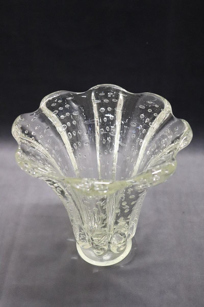 Italian Murano Art Glass Transparent Vase by Barovier, Bullicante Model, 1950s For Sale 3