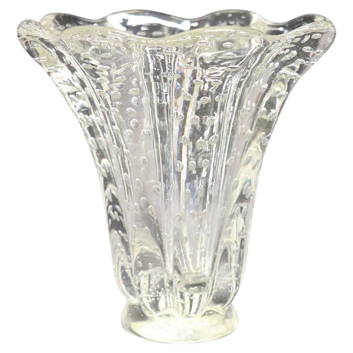 Italian Murano Art Glass Transparent Vase by Barovier, Bullicante Model, 1950s For Sale