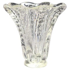 Jarrón italiano de cristal de Murano transparente de Barovier, modelo Bullicante, años 50
