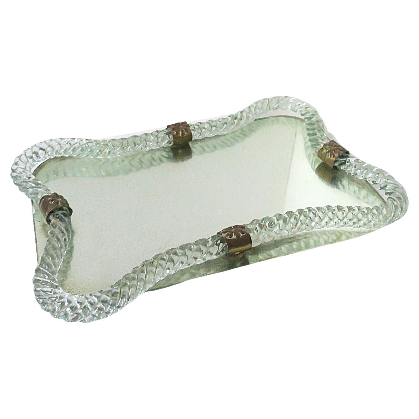 Italian Murano Art Glass Vanity Mirror Tray Venini Attrib. For Sale