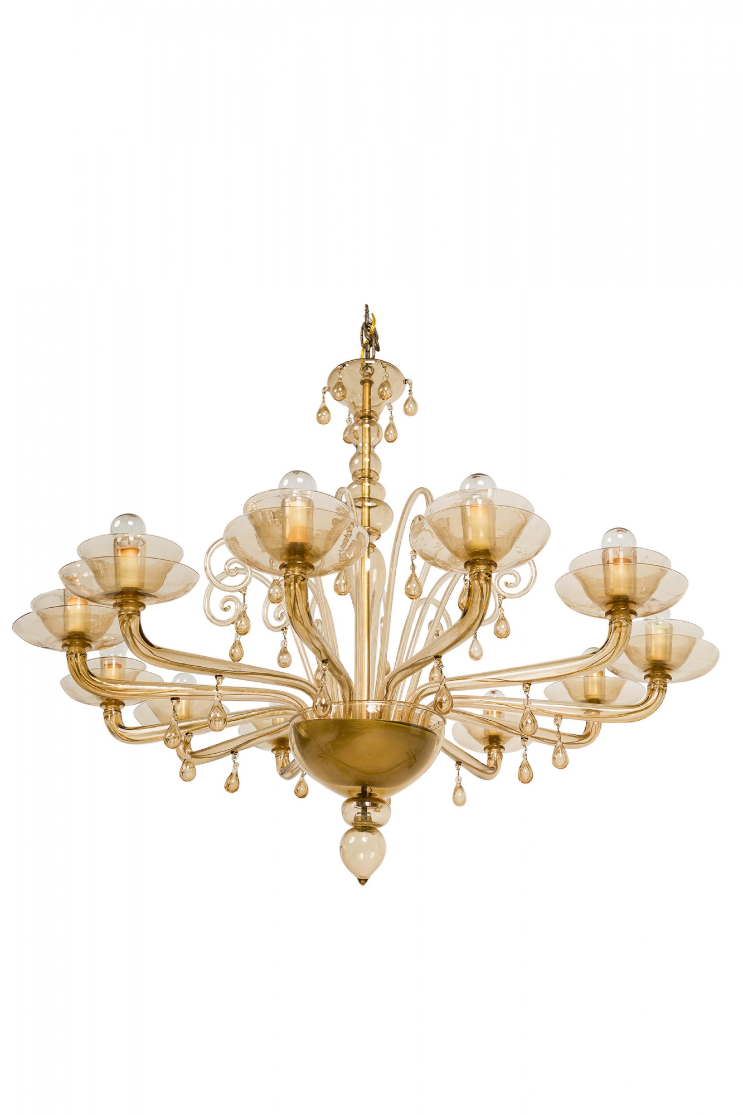 Lampadario italiano di Murano Art Moderne in vetro soffiato color ambra a 12 bracci in vendita 5