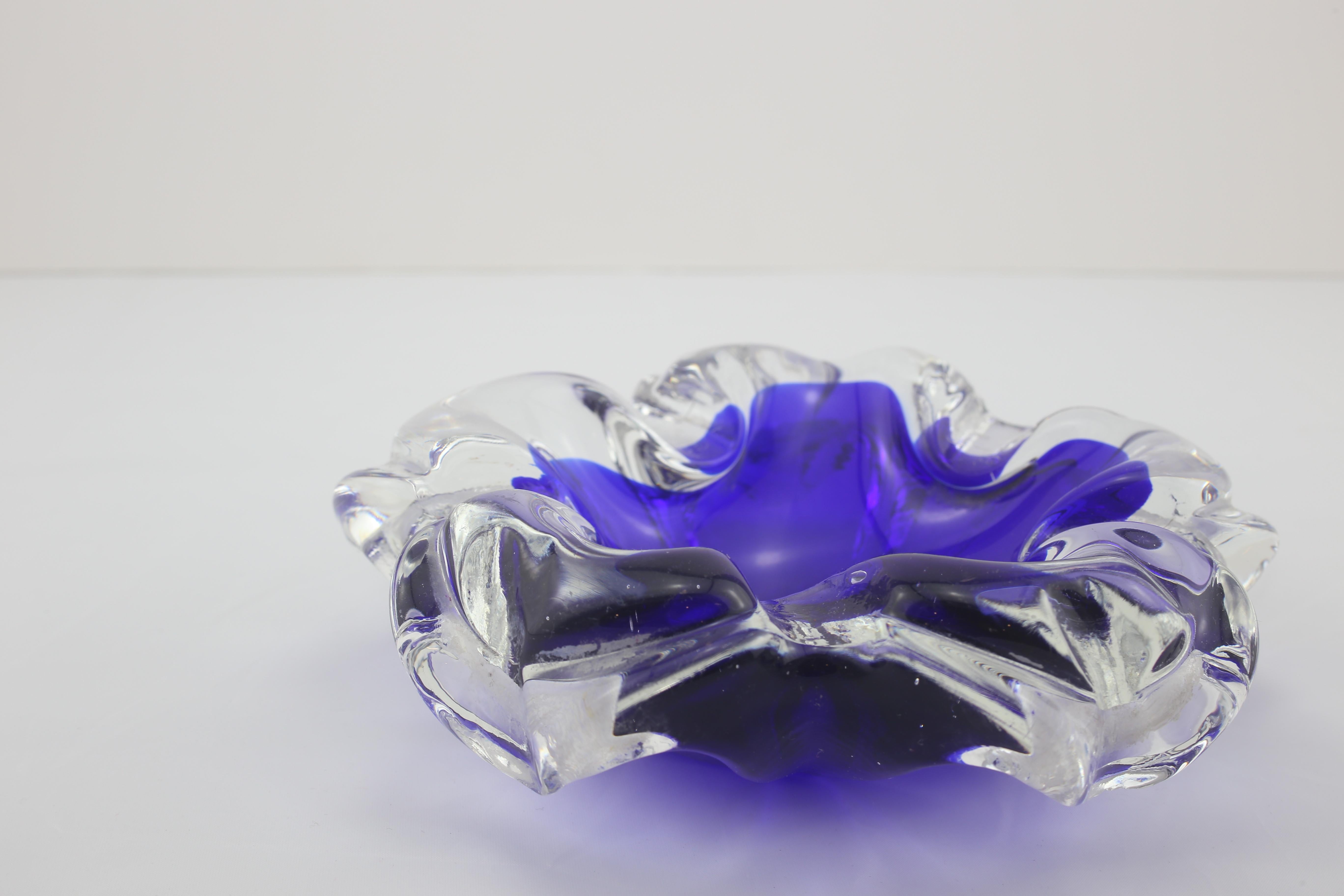 blue glass ashtray