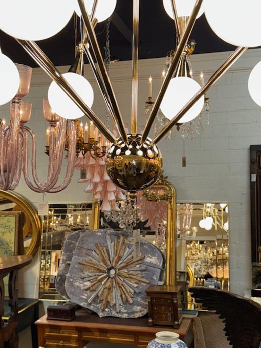 Brass Italian Murano Atom Chandelier For Sale