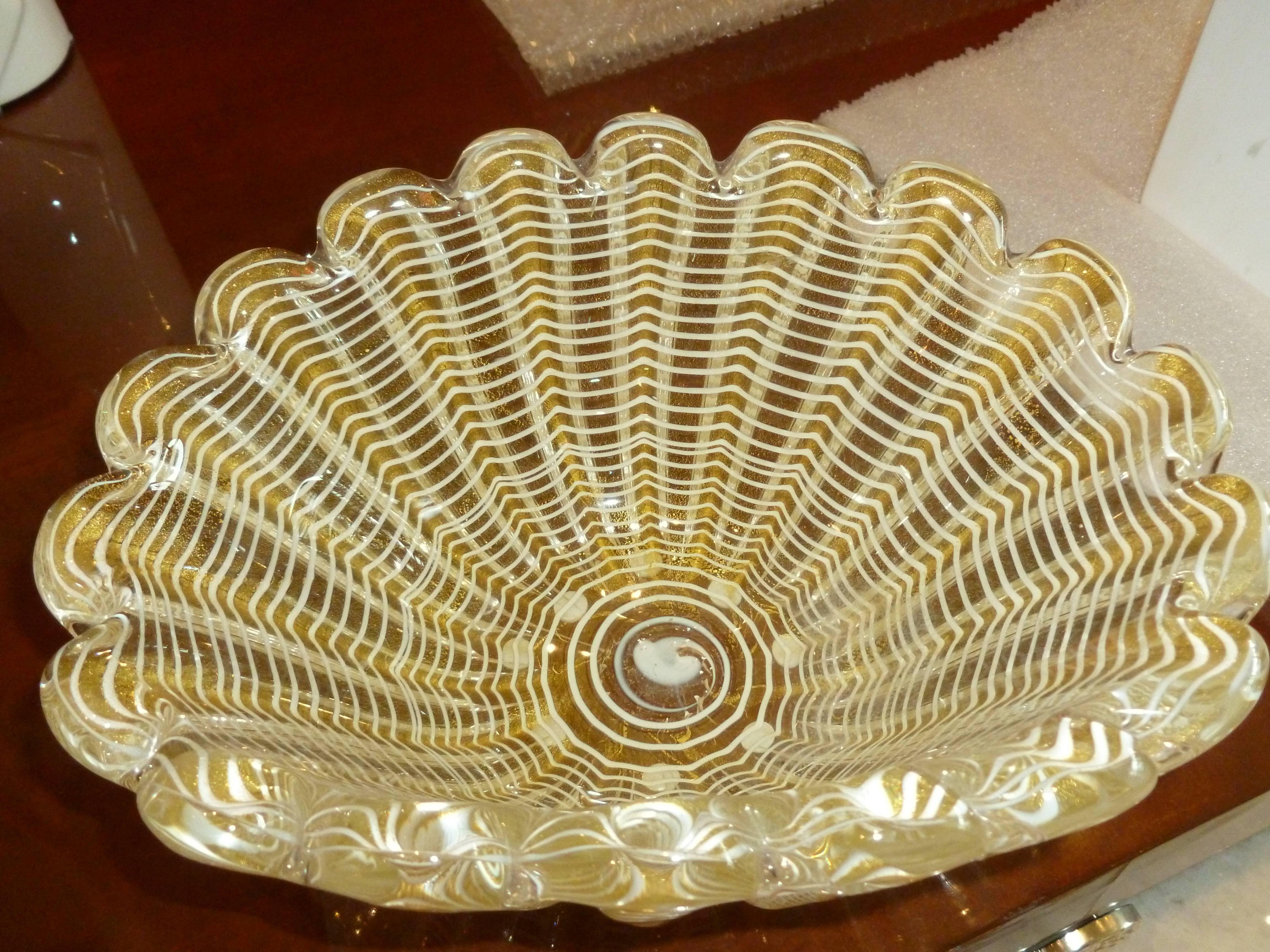 Cuenco festoneado de Murano italiano Barovier e Toso Vidrio de Aventurina dorado Telaraña 7